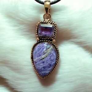 Charoite w/ Amethyst Copper Pendant Necklace